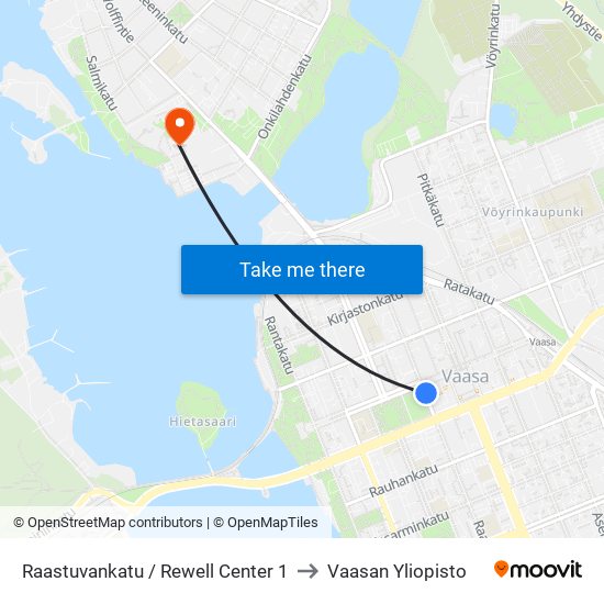 Raastuvankatu / Rewell Center 1 to Vaasan Yliopisto map
