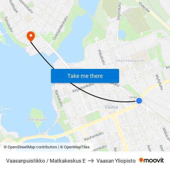 Vaasanpuistikko / Matkakeskus E to Vaasan Yliopisto map