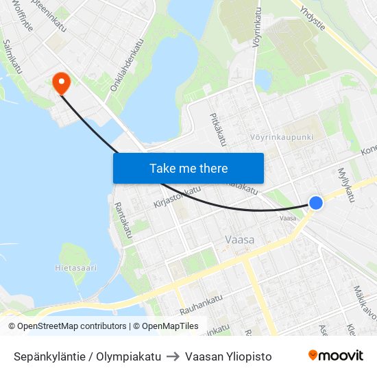 Sepänkyläntie / Olympiakatu to Vaasan Yliopisto map