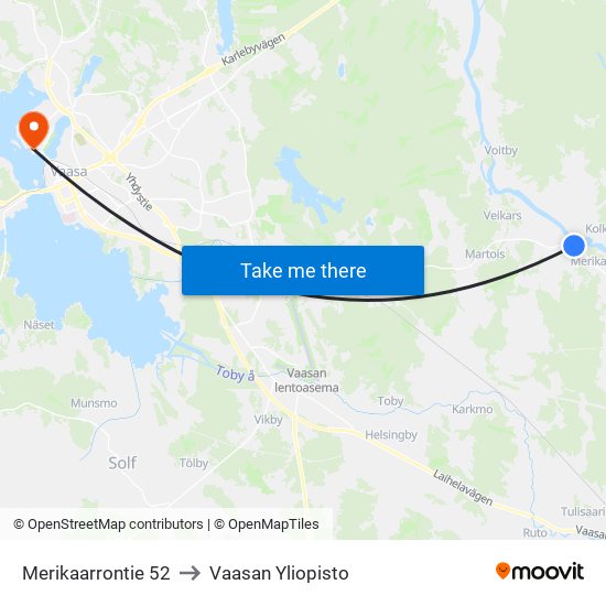 Merikaarrontie 52 to Vaasan Yliopisto map