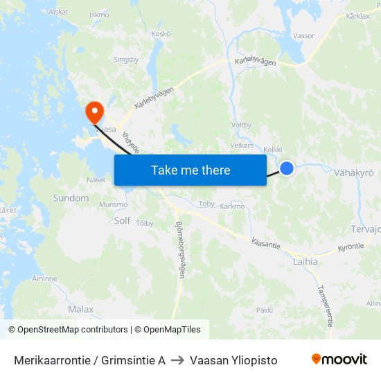 Merikaarrontie / Grimsintie A to Vaasan Yliopisto map