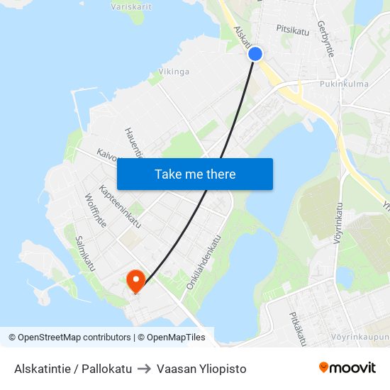 Alskatintie / Pallokatu to Vaasan Yliopisto map