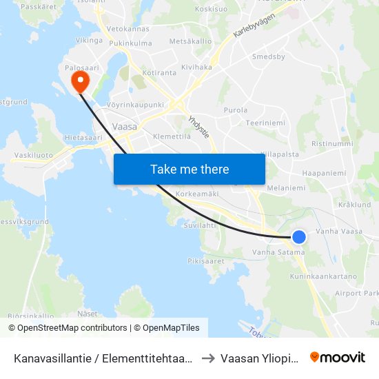 Kanavasillantie / Elementtitehtaantie to Vaasan Yliopisto map