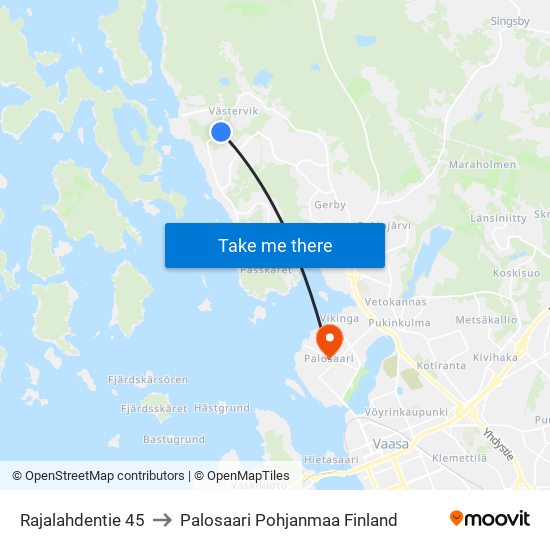 Rajalahdentie 45 to Palosaari Pohjanmaa Finland map