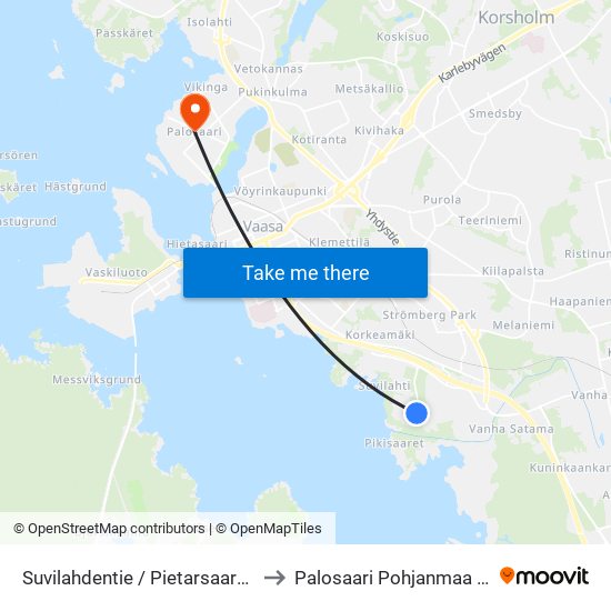 Suvilahdentie / Pietarsaarenkatu B to Palosaari Pohjanmaa Finland map