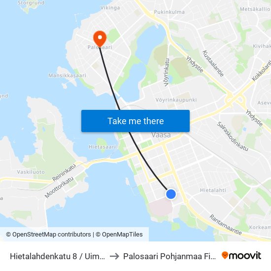 Hietalahdenkatu 8 / Uimahalli to Palosaari Pohjanmaa Finland map