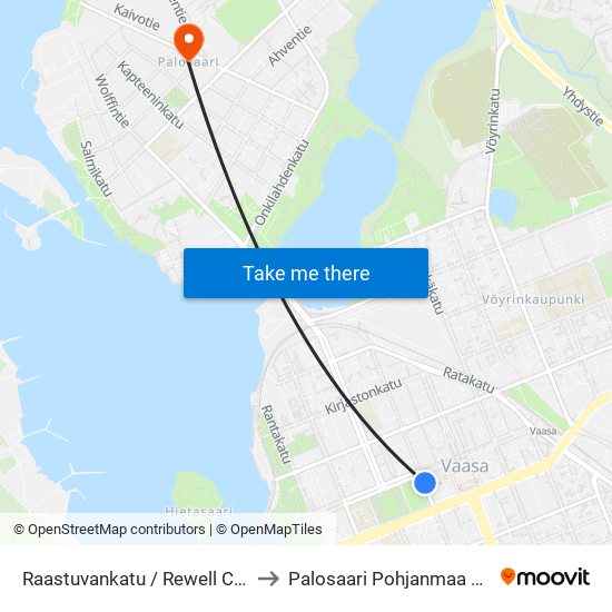 Raastuvankatu / Rewell Center 1 to Palosaari Pohjanmaa Finland map