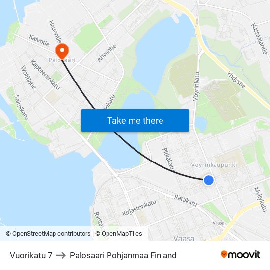 Vuorikatu 7 to Palosaari Pohjanmaa Finland map