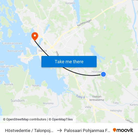 Höstvedentie / Talonpojantie A to Palosaari Pohjanmaa Finland map