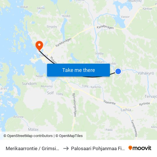 Merikaarrontie / Grimsintie B to Palosaari Pohjanmaa Finland map