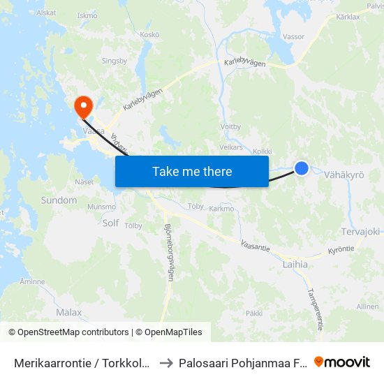 Merikaarrontie / Torkkolantie B to Palosaari Pohjanmaa Finland map