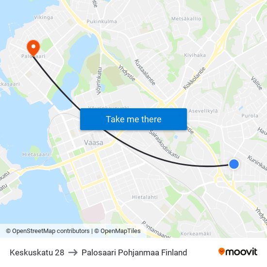 Keskuskatu 28 to Palosaari Pohjanmaa Finland map