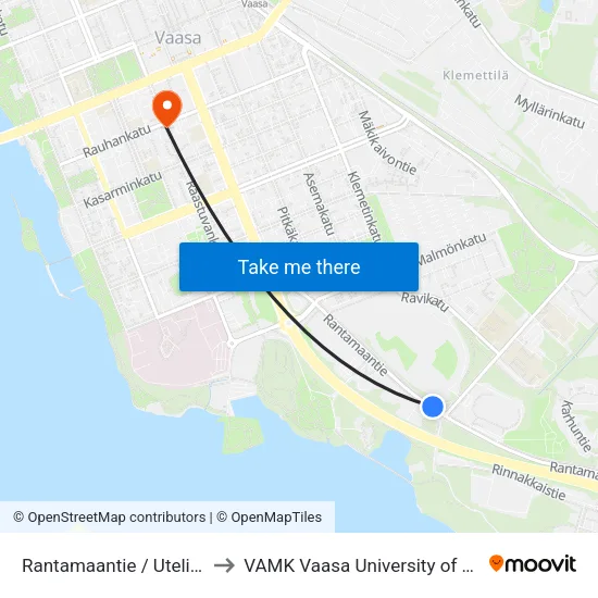 Rantamaantie / Uteliaisuudenkatu to VAMK Vaasa University of Applied Sciences map