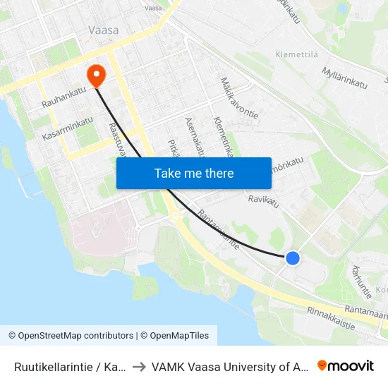 Ruutikellarintie / Kaarlenkenttä to VAMK Vaasa University of Applied Sciences map