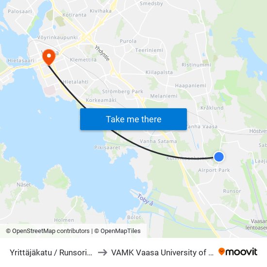 Yrittäjäkatu / Runsorin Puistokatu B to VAMK Vaasa University of Applied Sciences map