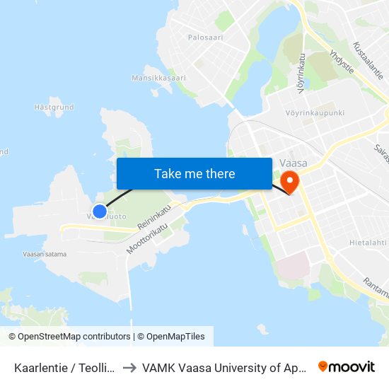 Kaarlentie / Teollisuuskatu to VAMK Vaasa University of Applied Sciences map