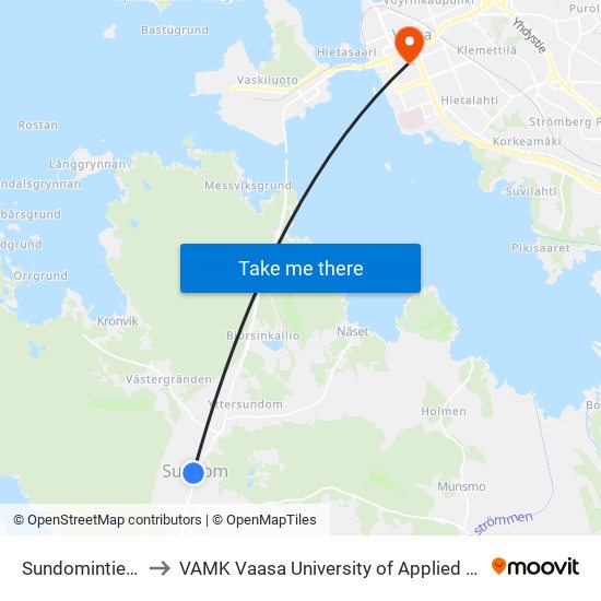 Sundomintie 104 to VAMK Vaasa University of Applied Sciences map
