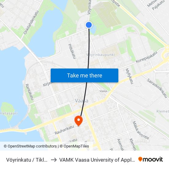 Vöyrinkatu / Tiklaslampi to VAMK Vaasa University of Applied Sciences map