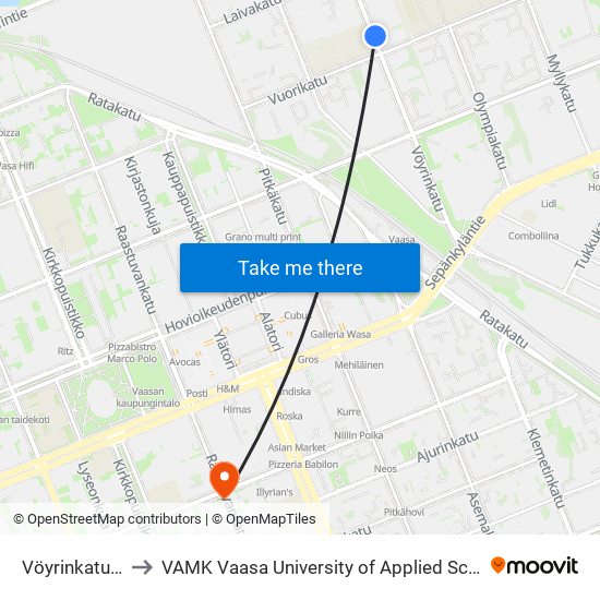 Vöyrinkatu 21 to VAMK Vaasa University of Applied Sciences map