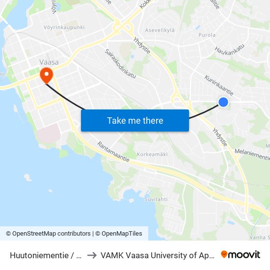 Huutoniementie / Sairaala 2 to VAMK Vaasa University of Applied Sciences map