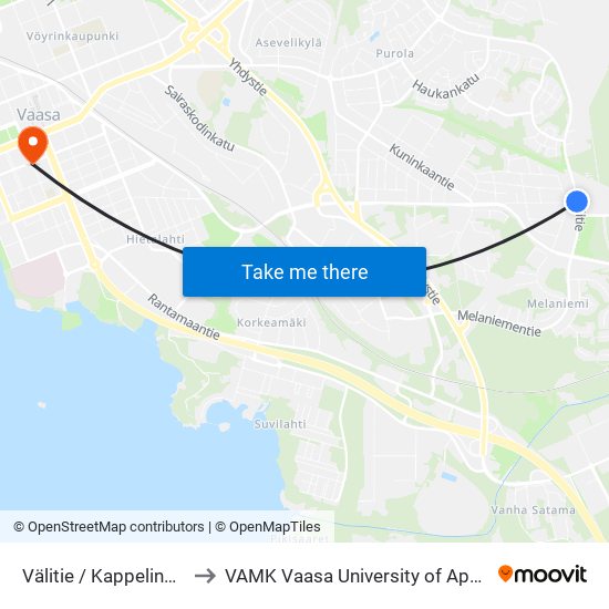 Välitie / Kappelinmäentie B to VAMK Vaasa University of Applied Sciences map