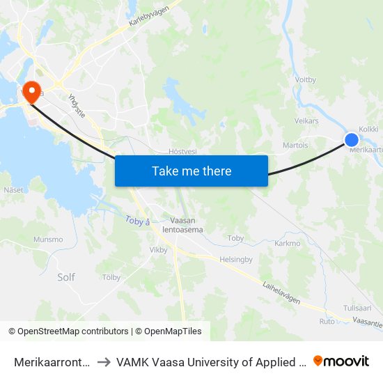 Merikaarrontie 52 to VAMK Vaasa University of Applied Sciences map