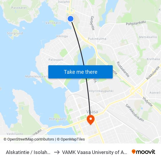 Alskatintie / Isolahdenkoulu B to VAMK Vaasa University of Applied Sciences map