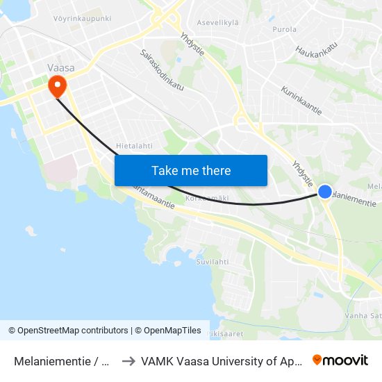 Melaniementie / Kipinäkuja to VAMK Vaasa University of Applied Sciences map