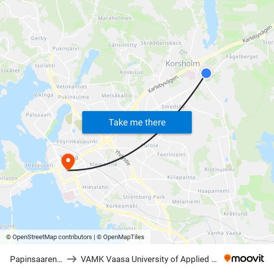 Papinsaarentie L to VAMK Vaasa University of Applied Sciences map
