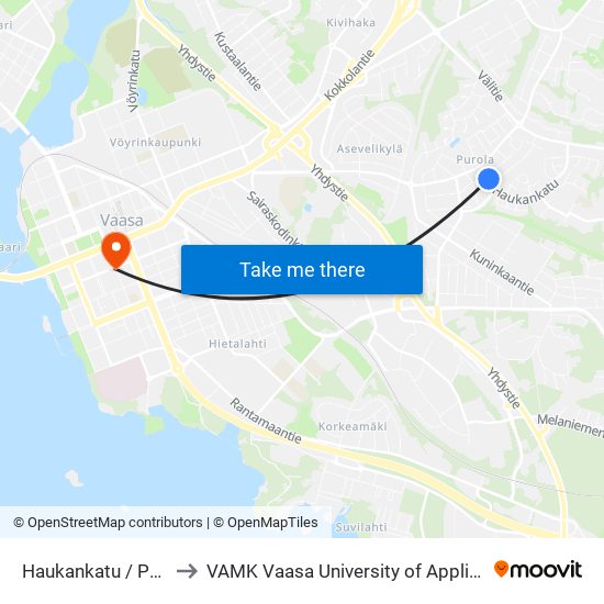 Haukankatu / Punostie to VAMK Vaasa University of Applied Sciences map