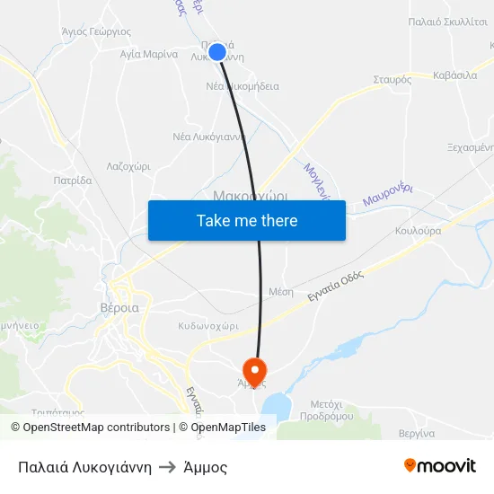 Παλαιά Λυκογιάννη to Άμμος map