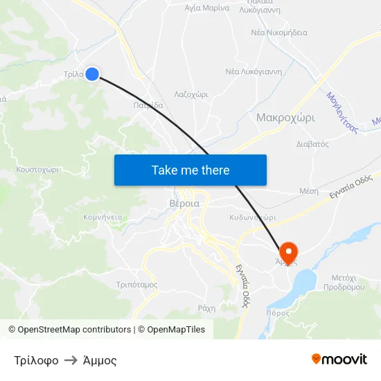 Τρίλοφο to Άμμος map