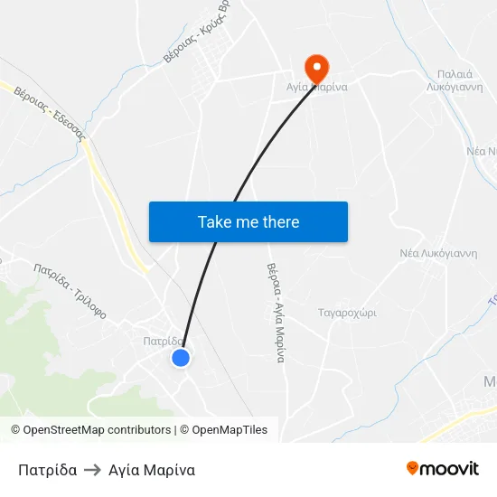 Πατρίδα to Αγία Μαρίνα map