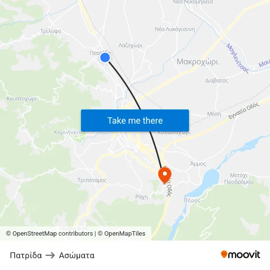 Πατρίδα to Ασώματα map