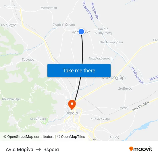 Αγία Μαρίνα to Βέροια map