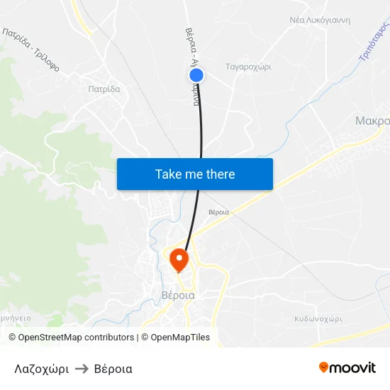 Λαζοχώρι to Βέροια map