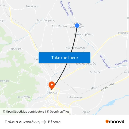 Παλαιά Λυκογιάννη to Βέροια map
