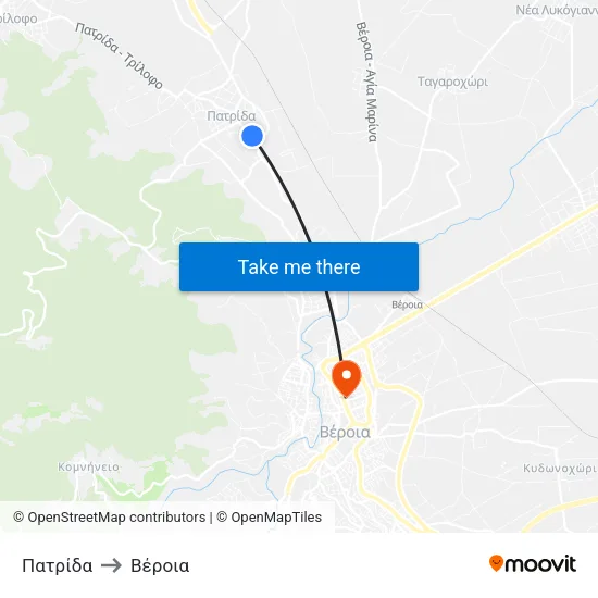 Πατρίδα to Βέροια map