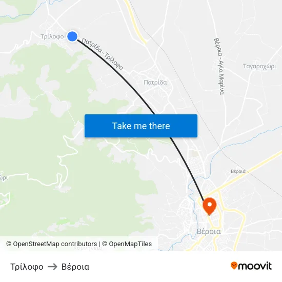 Τρίλοφο to Βέροια map