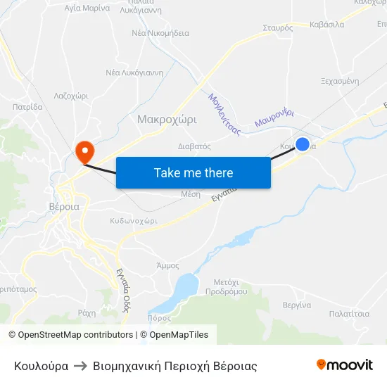 Κουλούρα to Βιομηχανική Περιοχή Βέροιας map