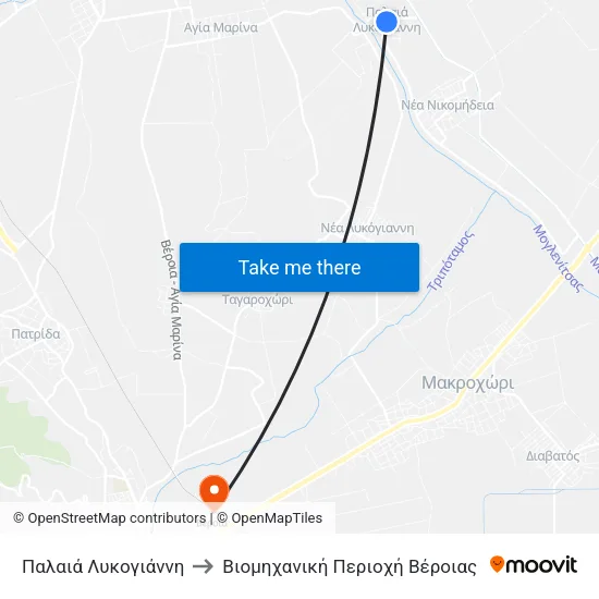 Παλαιά Λυκογιάννη to Βιομηχανική Περιοχή Βέροιας map