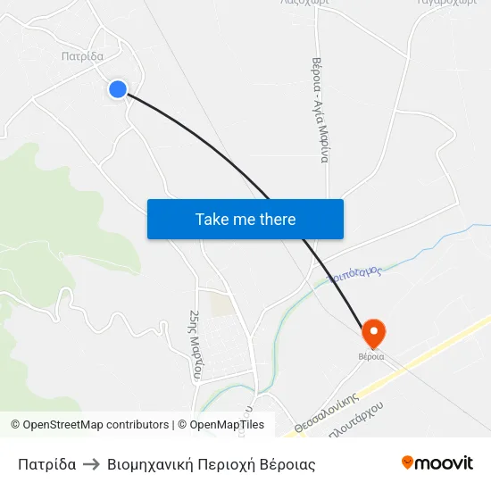 Πατρίδα to Βιομηχανική Περιοχή Βέροιας map
