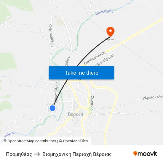 Προμηθέας to Βιομηχανική Περιοχή Βέροιας map