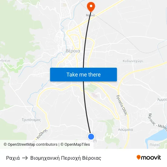 Ραχιά to Βιομηχανική Περιοχή Βέροιας map