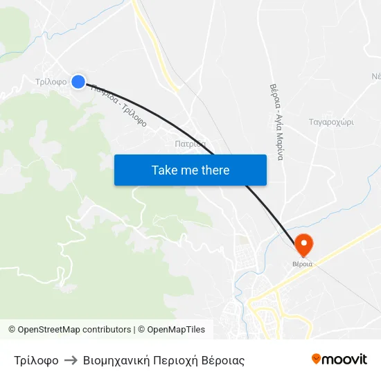 Τρίλοφο to Βιομηχανική Περιοχή Βέροιας map
