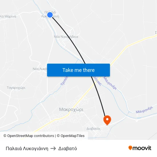 Παλαιά Λυκογιάννη to Διαβατό map