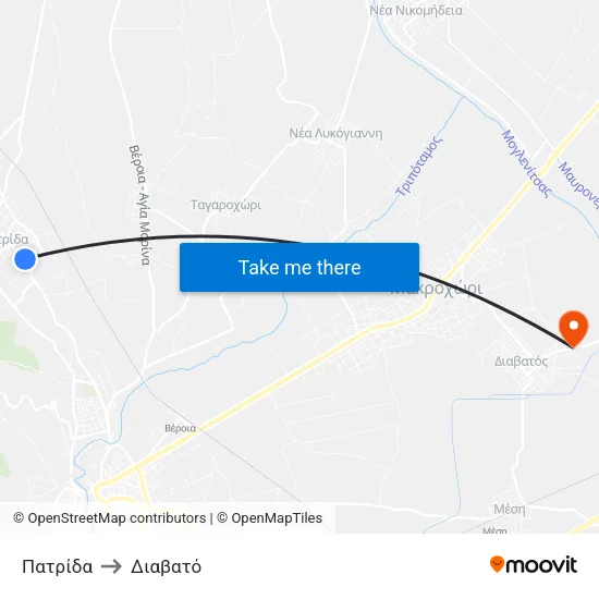 Πατρίδα to Διαβατό map