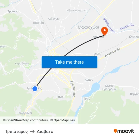 Τριπόταμος to Διαβατό map