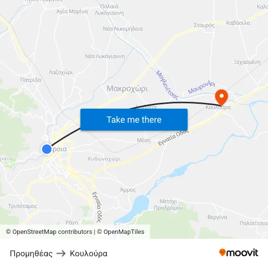 Προμηθέας to Κουλούρα map