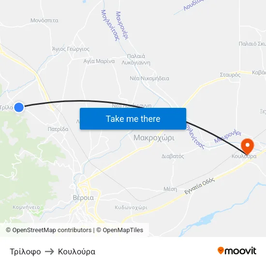 Τρίλοφο to Κουλούρα map